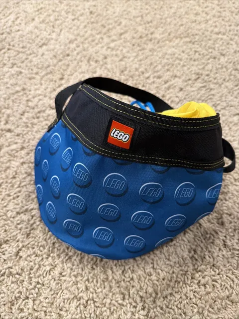 LEGO Storage Soft Bucket Bag Tote Cinch Drawstring Blue /Yellow -Lego Pattern