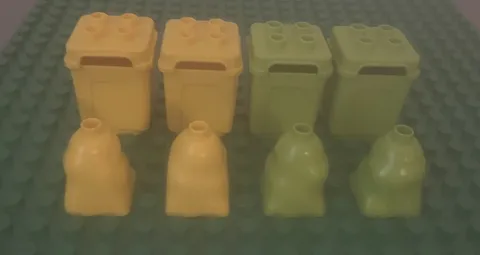 Lego Duplo - Lot Of (4) Yellow & Green Garbage Can With Garbage Bag Pieces