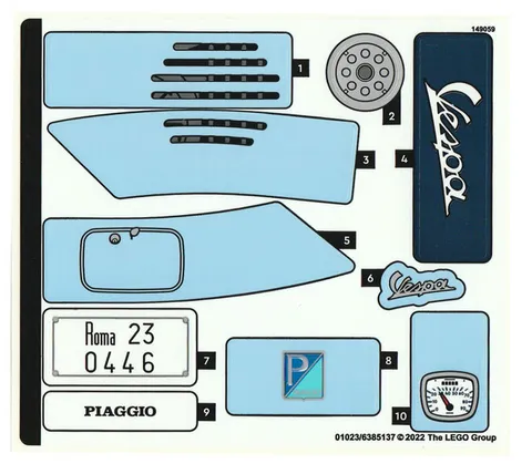LEGO STICKER SHEET 10298 VESPA 125 from set New & Genuine