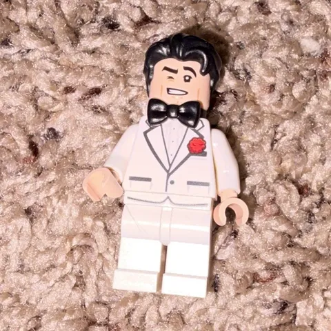 LEGO Batman Minifigure White Tuxedo Suit w/ Bow Tie, Red Flower, Black Hair