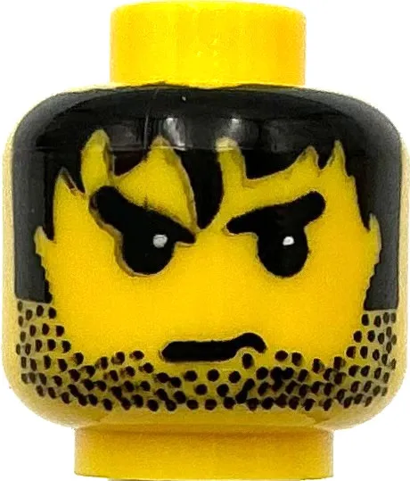 Lego New Yellow Minifigure Head Male Stubble Messy Hair Angry Eyebrows Part