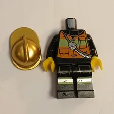 LEGO City Town Minifigure Minifig Fire Chief w/ metallic-gold fireman's helmet 