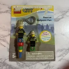 RARE LEGO CITY RESCUE BALLPOINT PEN WITH BONUS FIGURE - minor damage