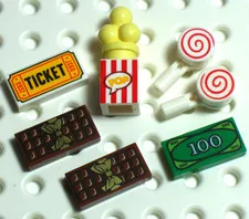 LEGO® Movie Time Food Minifigure Popcorn Chocolate Lollipop Ticket Money Utensil