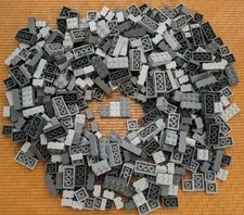 LEGO 400pcs Gray Shades Mix 2x2 2x3 2x4 Bricks Bulk Lot Cleaned Assorted City
