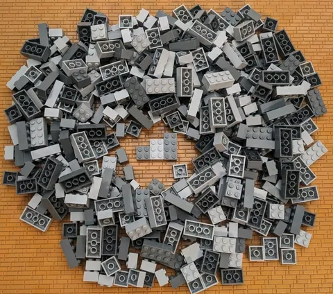 LEGO 400pcs Gray Shades Mix 2x2 2x3 2x4 Bricks Bulk Lot Cleaned Assorted City