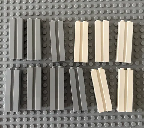 LEGO 12 pieces White, Gray Brick, Modified 1 x 2 x 5 with Channel FREE SHIPPING