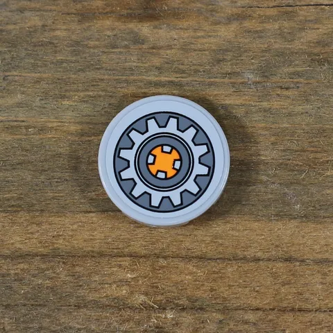 LEGO Ninjago Gray Tile Round 2 x 2 Gear Wheel with Orange Center 4150pb104