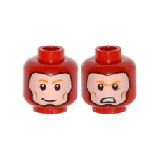 LEGO - Minifig, Head Red Balaclava, w/ Face Hole, Orange Eyebrows & Cheek Lines