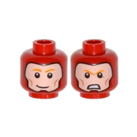 LEGO - Minifig, Head Red Balaclava, w/ Face Hole, Orange Eyebrows & Cheek Lines