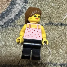 LEGO Female Minifigure Brown Ponytail Hair Pink Top Torso Black Legs