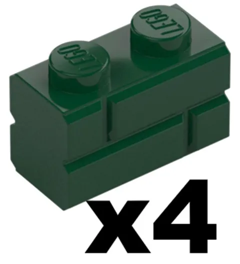 Lego BRICK Masonry Dark Green 1 x 2 Stud Modified Profile Qty 4 Part 98283 DGR
