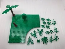 Vintage Authentic Lego Trees/ Plants/ Seaweed Lot - 31 Pieces + Green Base Plate