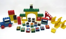 Vintage Lego Duplo Lot Police Station Figures Food Bricks Stairs Car Chair