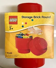 NIB LEGO Brick Round Storage Box Red 1 knob