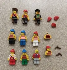 Vintage lot of 9 Lego pirate minifigures captain peg leg wench revolvers hats