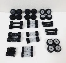 Lot of 12 Matching Lego Wheel & Tire Sets + Axles: 30.4x14, 87697, 30028, & More
