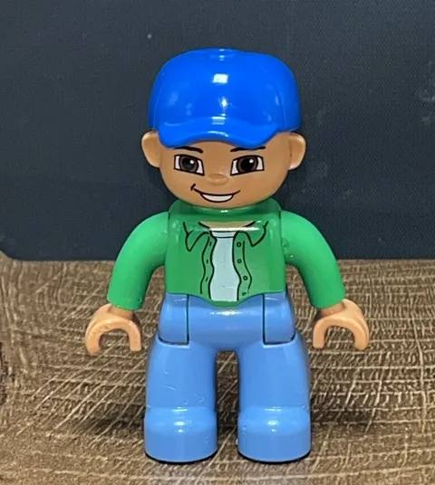 Lego Duplo Figure Green Shirt Blue Cap Hat Pants Male Men Boy Dad Man