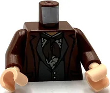 Lego New Minifigure Torso Jacket over Vest w/ Buttons and Dark Brown Scarf Part