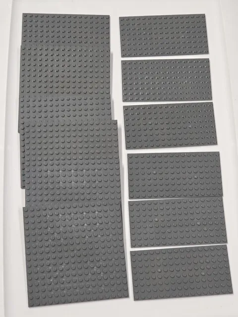 Lego Dark Bluish Gray 16x16 8x16 Base Plates Baseplates 12 Pc Genuine Lot