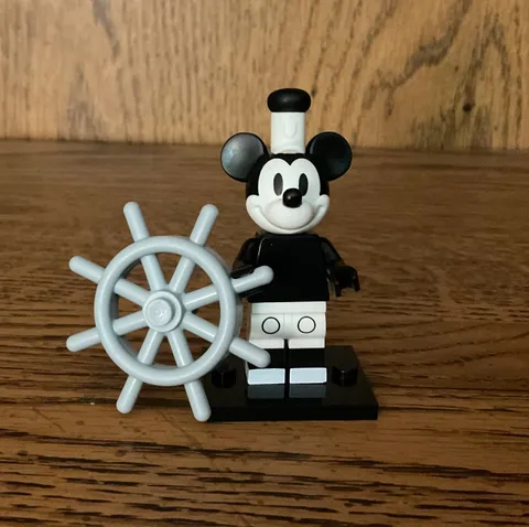 Complete Disney Lego Minifigure Mickey Mouse Steamboat Willie Series 2 Stand