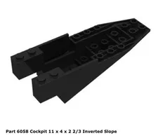 Lego 1x 6058 Black Cockpit 11 x 4 x 2 2/3 Inverted Slope 6155 6919 6190 Vf/Nm