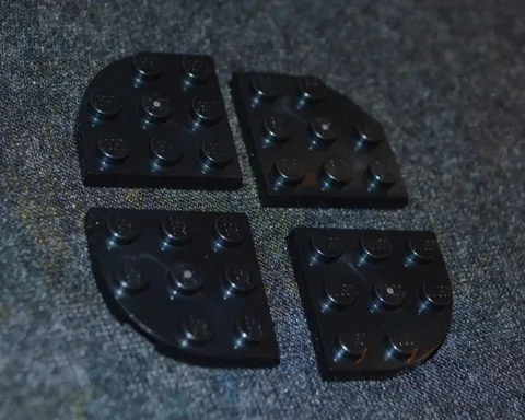 (4) 3x3 Black 1/4 Round Wing / Corner Plate Bricks ~ New Lego Parts ~
