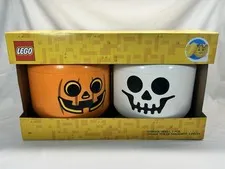Lego Halloween Large Storage Head 2 Piece Set Pumpkin & Skeleton New