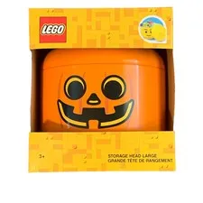 Halloween LARGE LEGO Orange Jack-O-Lantern Pumpkin Storage Head Container