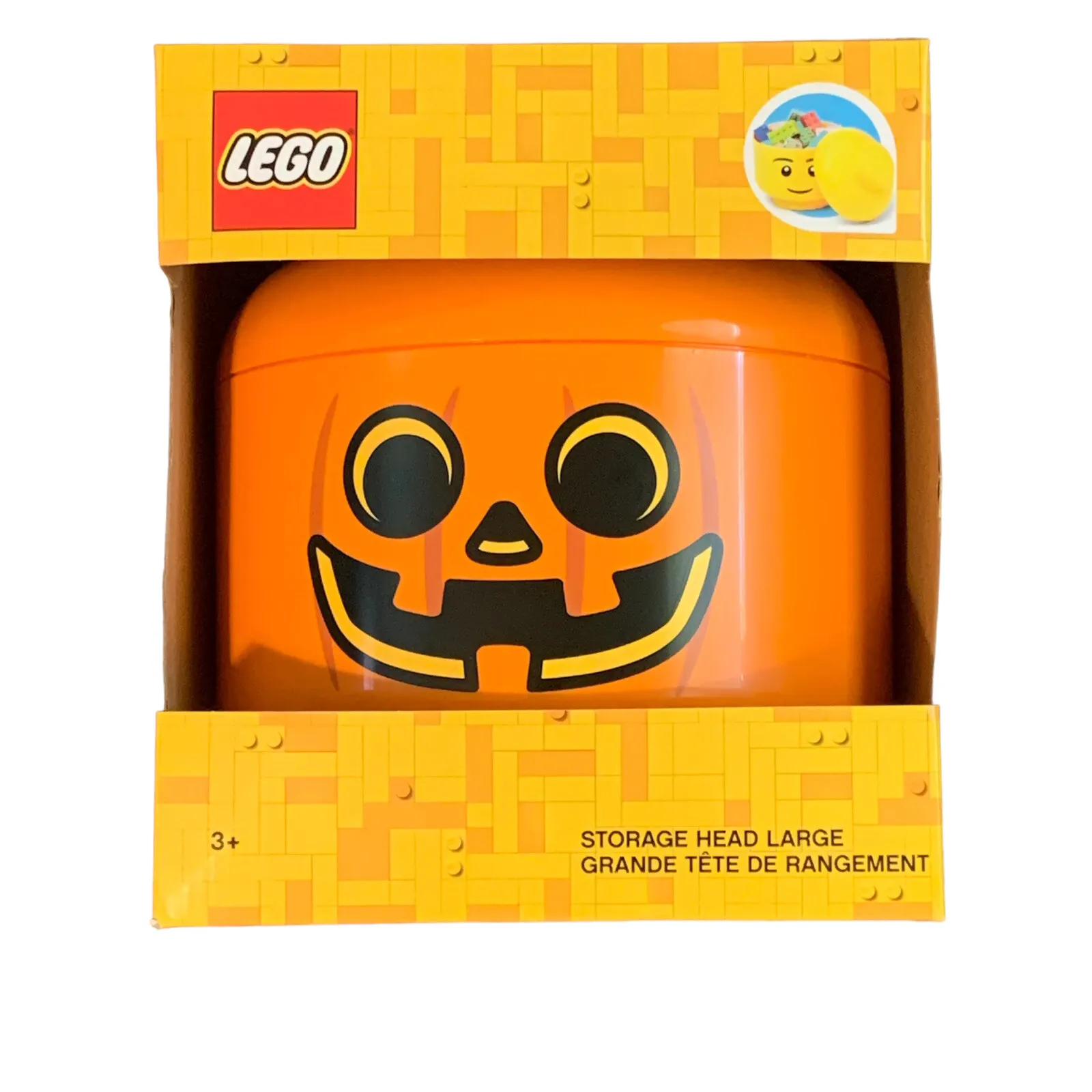 Halloween LARGE LEGO Orange Jack-O-Lantern Pumpkin Storage Head Container
