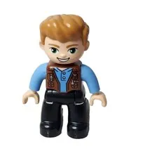 Lego Duplo Figure Owen Grady Figure Black Legs Blue Shirt & Dark Tan Hair 10880