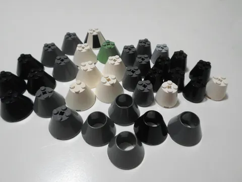 LEGO LOT OF 35 LARGE CONES 3X3X2 AND 4X4X2 PART#s  6233--3943-4742 SEE LIST