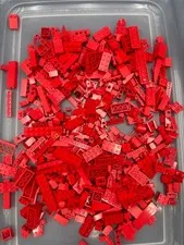 1 lb. Bulk Mixed Red Legos - standard blocks and unique pieces (Lot C)