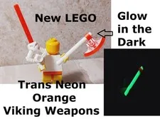 New LEGO Viking Weapon Set Fire Skull Ice Axe Glow in the Dark Trans Orange Lot