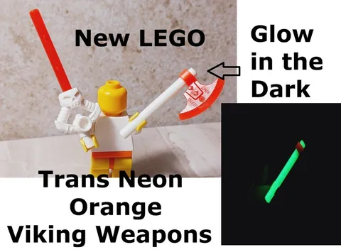 New LEGO Viking Weapon Set Fire Skull Ice Axe Glow in the Dark Trans Orange Lot