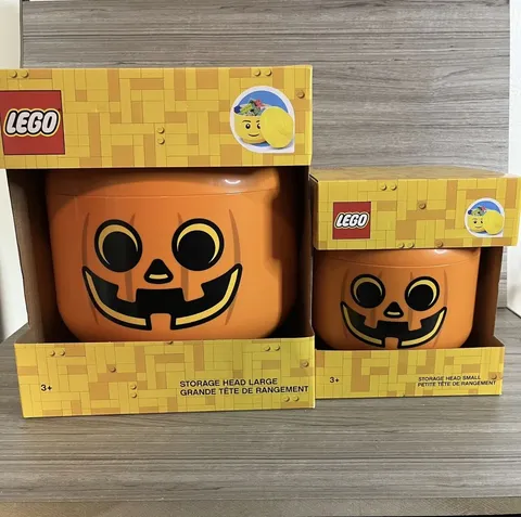 LEGO Storage Head LARGE & SMALL Halloween Pumpkin Jack O Lantern Official NEW
