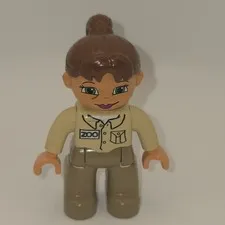 Lego Duplo Building Block Figure WOMAN ZOO KEEPER Brunette Pony Tail