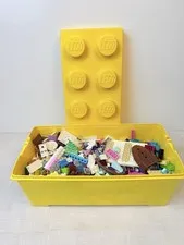 LEGO Storage Brick Case 8 Stud Yellow Container Plastic Bin + 3.4lb Misc Pieces