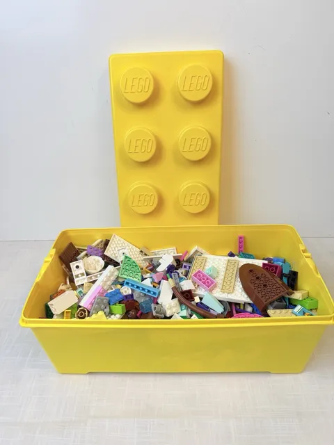 LEGO Storage Brick Case 8 Stud Yellow Container Plastic Bin + 3.4lb Misc Pieces