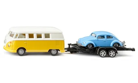 2567, VW T1 Samba with transport trailer and VW Beetle, 150, metal/pla...