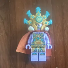LEGO Plastic Minifigure w/ Ornate Gold/Teal Headdress & Orange Cape