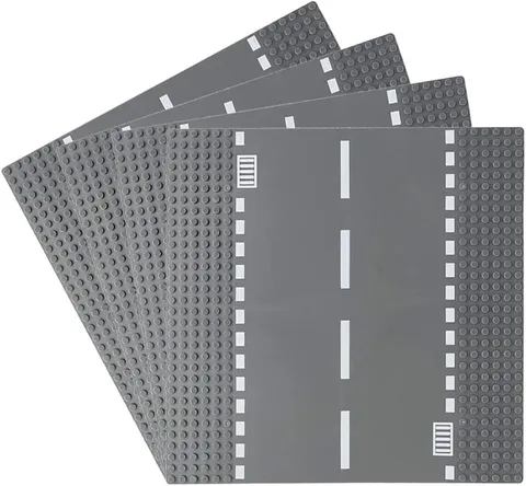 Classic Road Base Plates, City Street Straight Road Building Kit, 10 x 10 Inches
