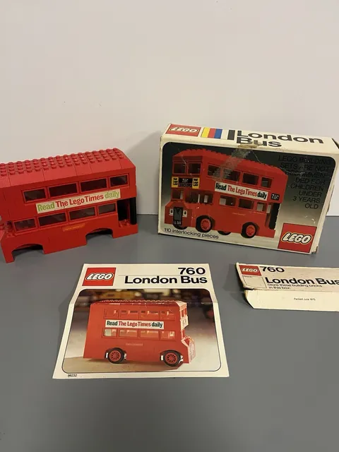 1975 LEGOLAND 384 LONDON DOUBLE DECKER BUS PARTS w MANUAL + STICKERS Incomplete