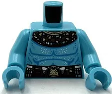 Lego New Minifig Medium Azure Torso Reddish Brown Mantle Belt Gold Shark Teeth