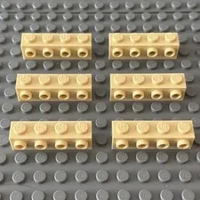 Lego Lot Tan 30414 Brick Special 1 x 4 with 4 Studs on One Side (lot of 6)