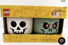 LEGO Storage Head Halloween Edition 2pc Set White Skull & Green Head 4+