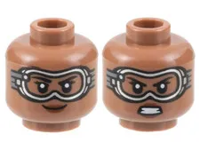 LEGO Medium Brown Minifigure, Head Dual Sided Female, Black Eyebrows, Silver Gog