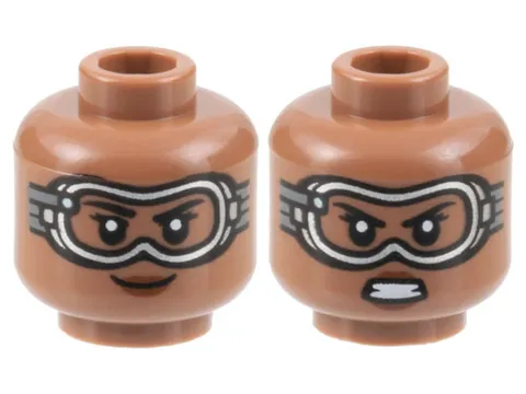 LEGO Medium Brown Minifigure, Head Dual Sided Female, Black Eyebrows, Silver Gog