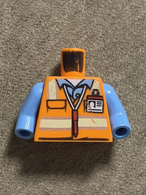 Lego Orange Torso Safety Vest with Reflective Stripes over Medium Blue Shirt ID