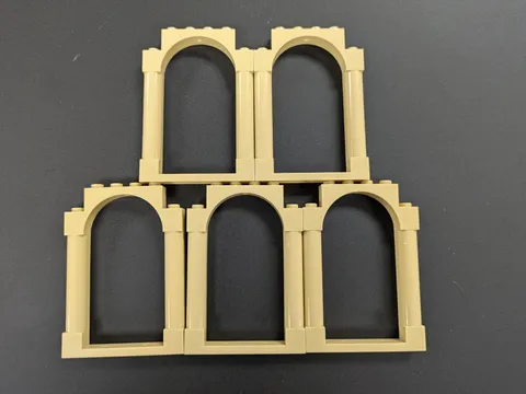 LEGO-NEW-#40066-TAN-DOOR FRAME- 1 X 6 X 7 W/ ROUND PILLAR-5 PIECES